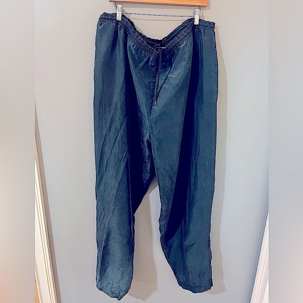 Vintage RARE Ferracci green silk warm up style pant 100 percent SILK pockets 3XB